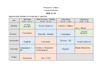 Revised home learning timetable for BGE pupils Icon